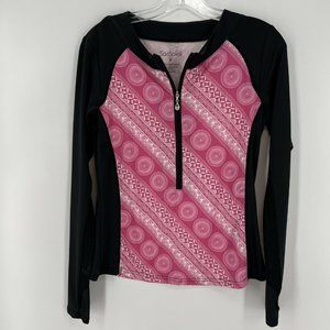 San Soleil Womens Small Top Pink Black Mesh UV Sun Protection Cooling 1/2 Zip
